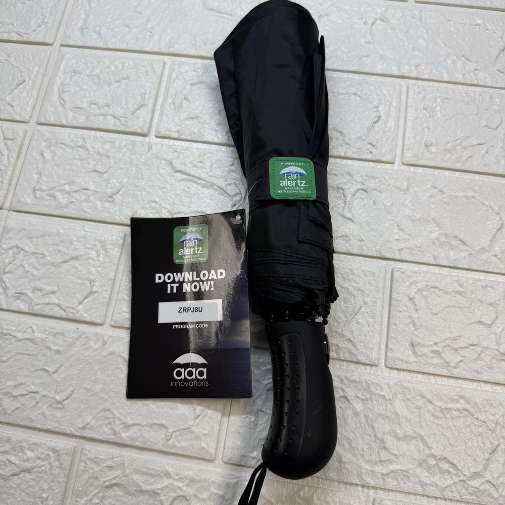 Rain Alertz Umbrella Compact Black AAA Innovations Recycled Material Unisex